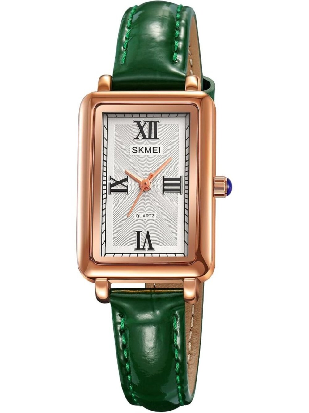 Women's Green Rose Square Dress Watch Leather Strap Business Casual Quartz Watch